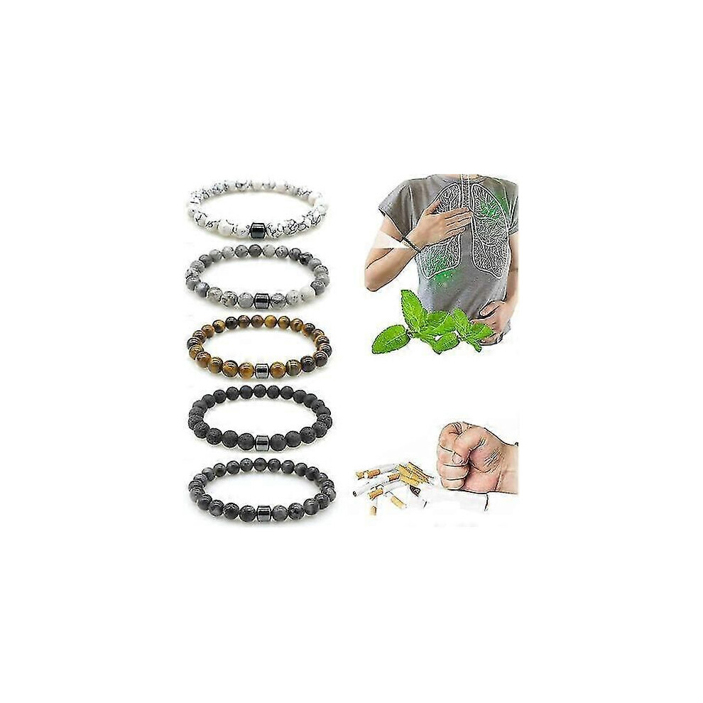 Black (Black) Triple Protection Smoking Cessation Bracelets 8Mm Magnet Anti Smoke Bracelet Therapy Lung Detox Bracelet