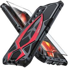(blackred) Metal Case For Samsung S24 Ultra, Military Rugged Heavy Duty Shockproof Case, Full Body Tough Dustproof