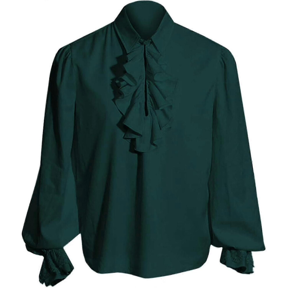 Green (S, ) Mens Pirate Shirt Vampire Renaissance Victorian Steampunk Gothic Ruffled Medieval Halloween Costume