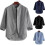 (L-grigio)Camicia a maniche lunghe a righe in lino da uomo 1