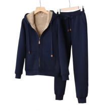 (XXL, Blue) Women's Sweatshirt And Pants Set Casual Thickened Plush Sports Set For Autumn And Winter
