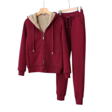 (M-Rojo) Conjunto deportivo informal de sudadera y pantalón para mujer, de felpa gruesa, ideal para