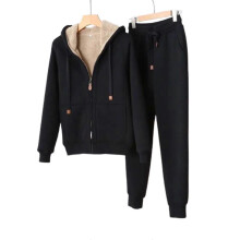 (XL-Negro) Conjunto deportivo informal de sudadera y pantalón para mujer, de felpa gruesa, ideal para