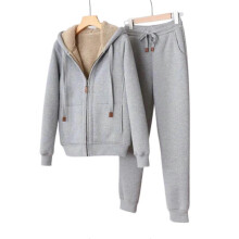 (XXL-Gris) Conjunto deportivo informal de sudadera y pantalón para mujer, de felpa gruesa, ideal para