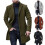 (XL, Green) Wool Solid Color Woolen Cloth Button Business Men's Overcoat Jacket 1
