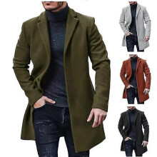 (L-Noir) Manteau homme en laine unie, boutonné, style business