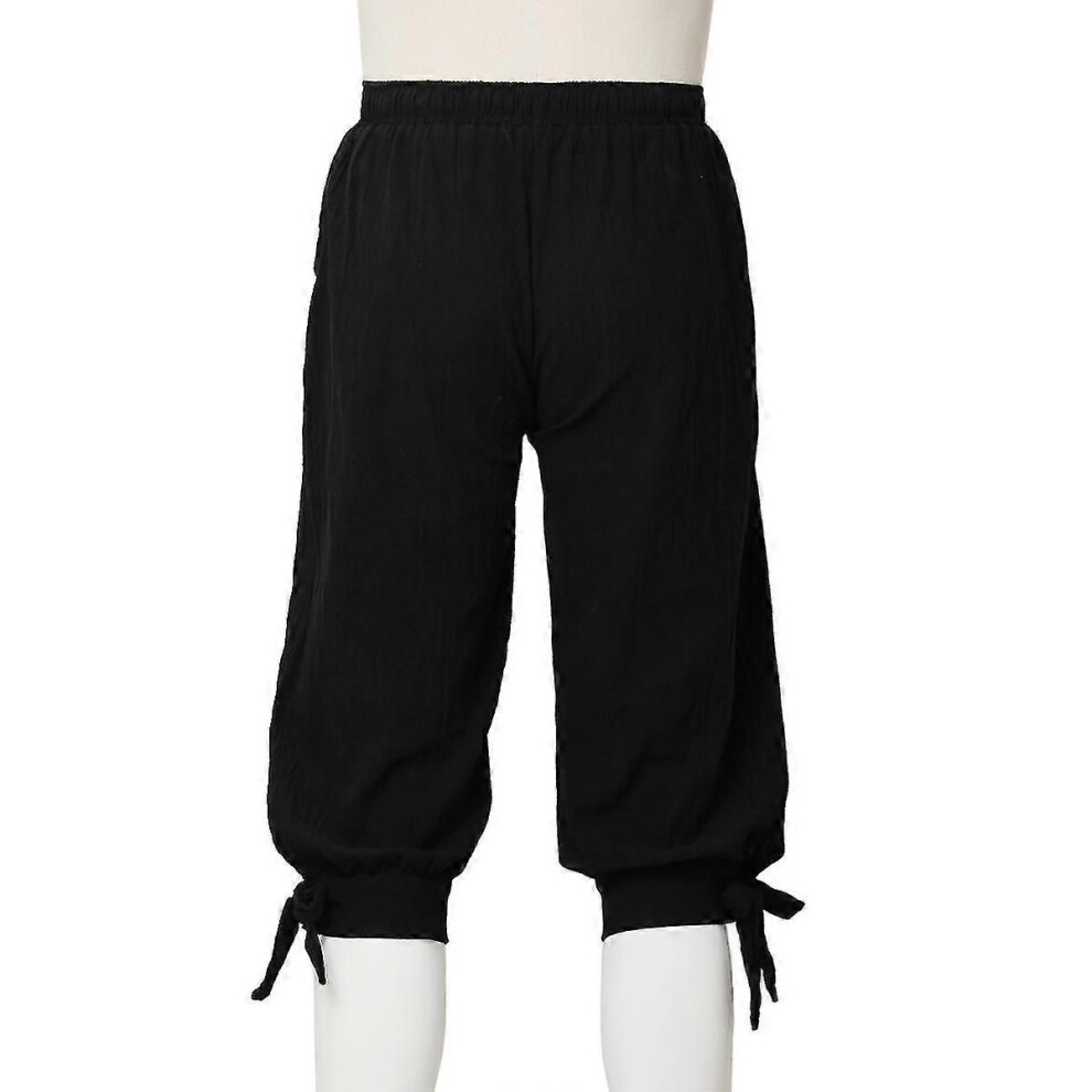 Black (Xl, ) Men Pirate Pants 3/4 Medieval Renaissance Viking Cosplay Horseman Peasant Castaways Costume Bloomers