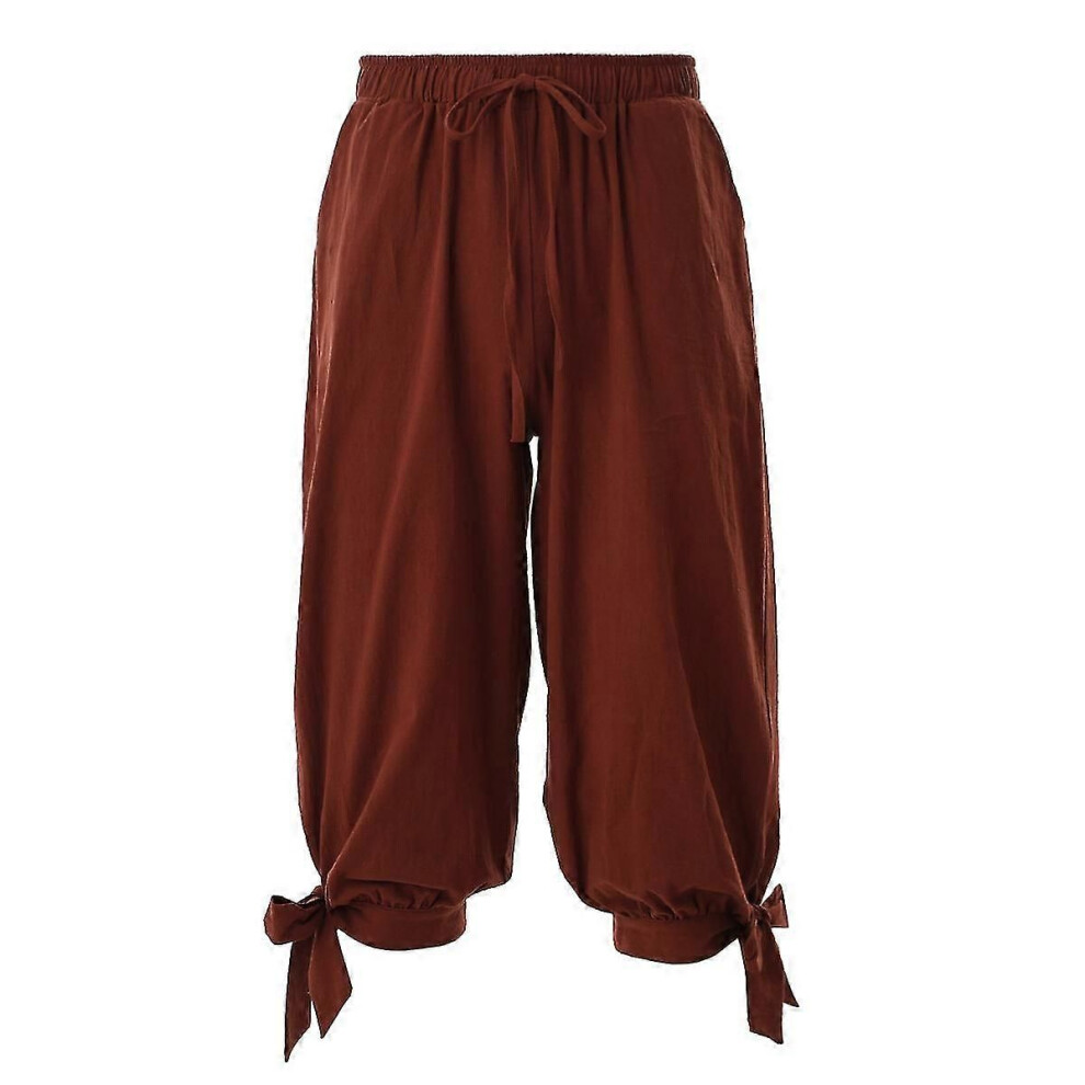 (S, Auburn) Men Pirate Pants 3/4 Medieval Renaissance Viking Cosplay Horseman Peasant Castaways Costume Bloomers