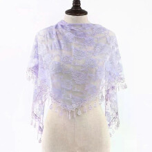 (Lila claro) 1 unidad. Pañuelo triangular de encaje de rosas jacquard de las cuatro estaciones, chal