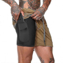 (3XL-Brun) Herr 2 i 1 Löparshorts Träningsbyxor Snabbtorkande Atletiska Sportshorts Gym Träningsshorts