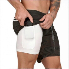 (3XL-Svart) Herr 2 i 1 Löparshorts Träningsbyxor Snabbtorkande Atletiska Sportshorts Gym Träningsshorts