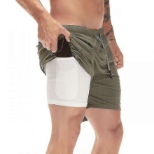 (3XL-Grön) Herr 2 i 1 Löparshorts Träningsbyxor Snabbtorkande Atletiska Sportshorts Gym Träningsshorts