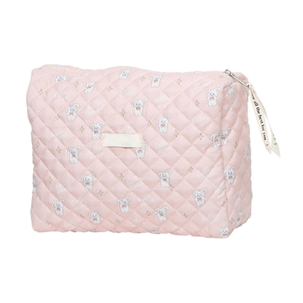 Pink (The Bunnies) Fashion Cosmetic Bag For Women Soft Cotton Women Zipper Makeup Bag Portable Multipurpose Toiletry Bag