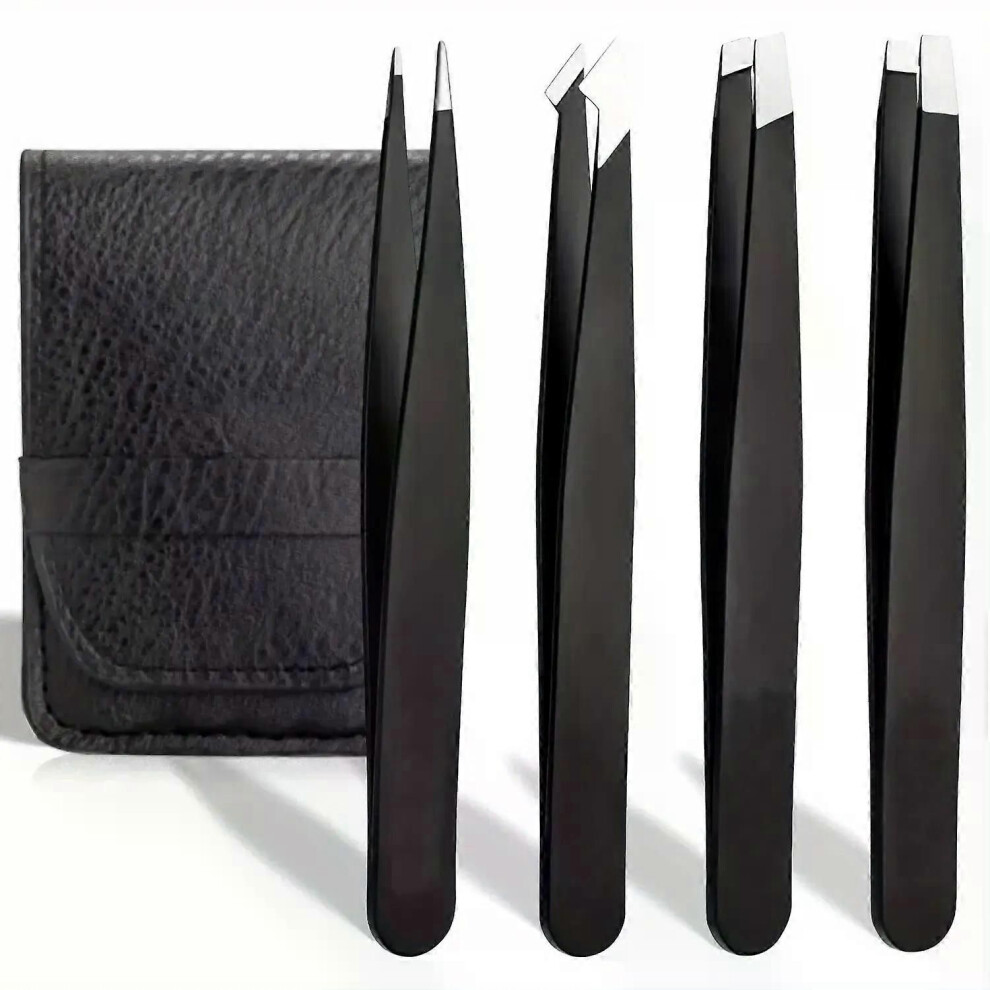 (Black) Colorful Eyebrow Tweezer Hair Beauty Fine Hairs Puller Stainless Steel Slanted Eye Brow Clips Removal