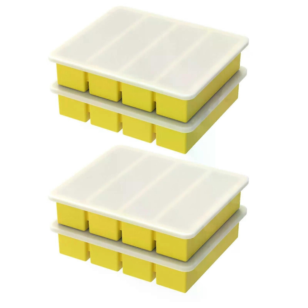 (Yellow) 4Pcs Silicone Freezer Trays with Lid Soup Freezer Molds Easy Release Silicone Food Freezer Tray Multipurpose