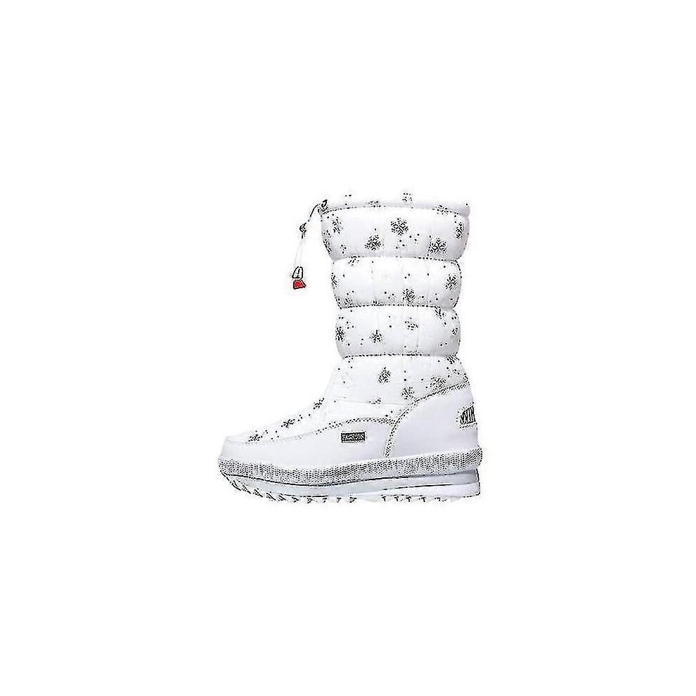 (36, White Snowflake) Women's Snow Boots Winter Water-resistant Fur Lined Warm Anti-slip Boot
