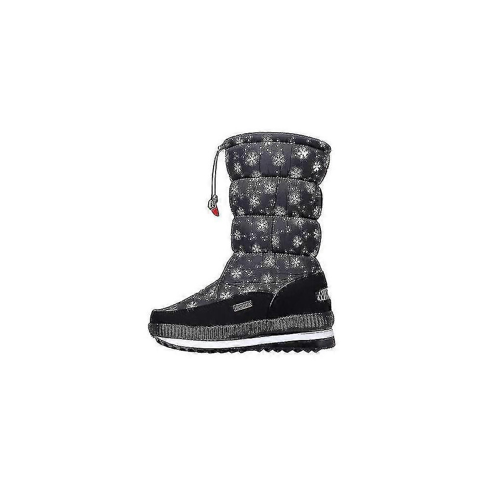 (39, Black Snowflake) Women's Snow Boots Winter Water-resistant Fur Lined Warm Anti-slip Boot