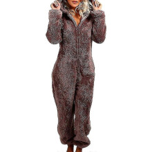 (XL-Café) Mono de invierno para mujer, suave y esponjoso, con capucha, de forro polar.