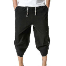 (2XL-Svart) Herrbyxor med dragsko, casual yogabyxor, myskläder med resår i midjan