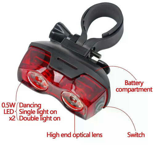(Horizontal) 1pc Bicycle Rear Light AAA Batteries High Visibility Red Light Tail Light Horizontal Or Vertical MTB 2