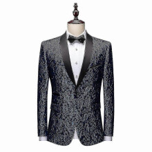 (M-Azul) Chaqueta de esmoquin floral para hombre, blazer de lujo bordado para cena de boda