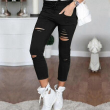 (M-Svart) Dam skinny jeans med hög midja och stretch
