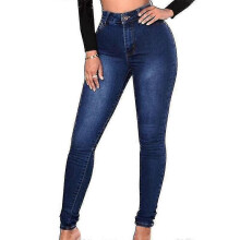 (X-Mörkblå) Dam skinny jeans med hög midja och stretch