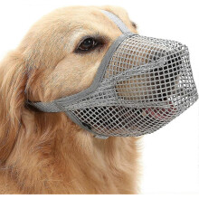 (S-Grigio) Museruola per cani con cinghie regolabili, museruole rivestite in morbida rete per cani di