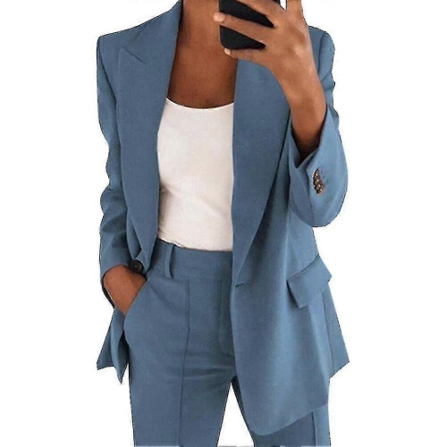 (L, Blue) Womens 2pce Light Suit Blazer+trousers