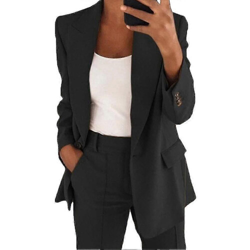 (L, Black) Womens 2pce Light Suit Blazer+trousers