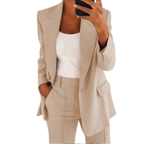 (S, Khaki) Womens 2pce Light Suit Blazer+trousers