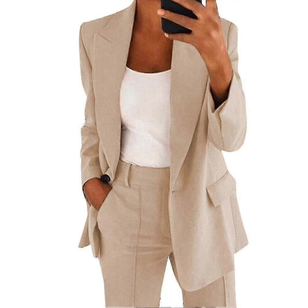 (S, Khaki) Womens 2pce Light Suit Blazer+trousers-image-OPC-PJG5D8R-NEW