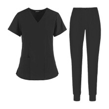 (XL-Nero) Completo infermieristico traspirante, camicia alla moda a 2 tasche, comoda