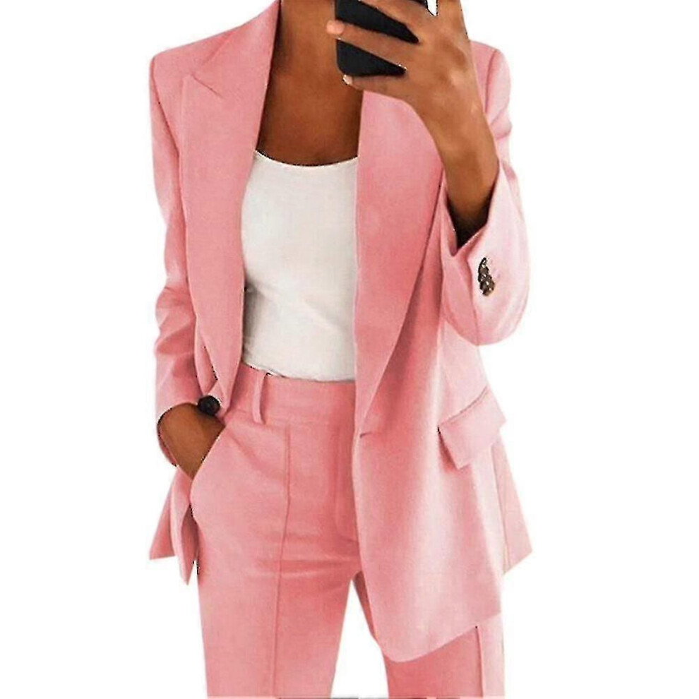 (S, Pink) Womens 2pce Light Suit Blazer+trousers-image-OPC-PJG5D8S-NEW