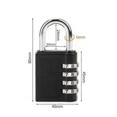 (Nero) Lucchetto mini impermeabile con combinazione di codice password a 4 cifre, in lega di zinco,
