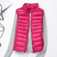 (S-Rojo Rosa) Chaleco acolchado ligero para mujer, ideal para el invierno.