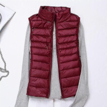 (S-Rojo Vino) Chaleco acolchado ligero para mujer, ideal para el invierno.