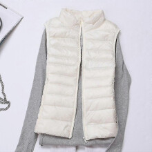 (S-Blanco) Chaleco acolchado ligero de invierno para mujer, estilo chaqueta de plumas.