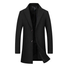 (3XL(190)-musta)Miesten villainen trenssitakki, kapea istuvuus, talvipäällystakki, pitkä takki, business-tyyliin