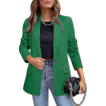 (XXL-verde) Giacca blazer casual da donna, stile pendolari, sottile, con bottoni, revers, casual, invernale