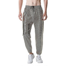 (3XL-Guld) Herrbyxor med metalliska glänsande detaljer, holografiska 70-tals disco-mjukisbyxor, festbyxor,