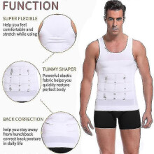 (XXL-Svart) Herr Gynekomasti Kompressionströja Midjetränare Ming Underkläder Body Shaper Magkontroll