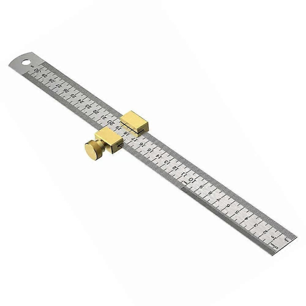 (With 300Mm Ruler) Adjustable Steel Ruler Positioning Block Ruler Stop Fences Angle Marking Gauge Brass Line Scriber Ruler 9013291358560
