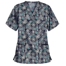 (S-Blu scuro) Camice da infermiera da donna stampato, uniforme, Buon Natale