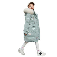 (160 cm-grön) Flickor Medellång Dunjacka Vinterkläder Barn Koreansk Stil Utländsk Stil Mellan