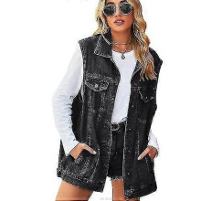 (M-Noir) Gilet en jean oversize sans manches pour femme