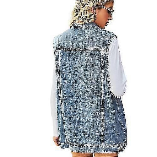 (XL-Nero)Gilet in denim da donna oversize senza maniche 2