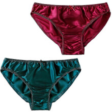 (XL-Mörkröd-Grön) Damtrosor i mullbärssiden, sexiga bikinitrosor i siden, 2 st