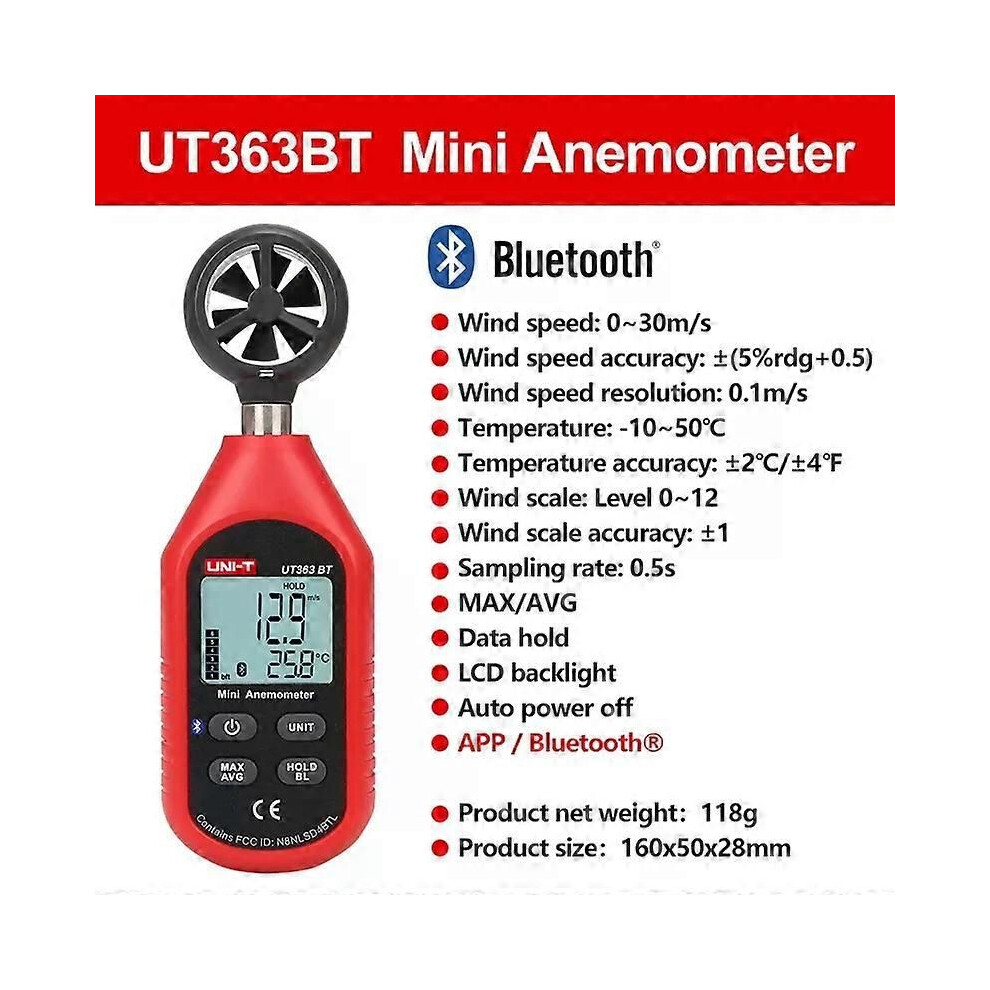 (Ut363bt) Uni-T Ut363 Handheld Anemometer Digital Ut363bt Wind Speed Measurement Temperature Tester Lcd Display 9013291366398