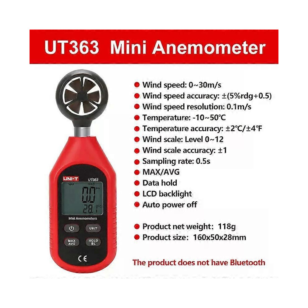 (Ut363) Uni-T Ut363 Handheld Anemometer Digital Ut363bt Wind Speed Measurement Temperature Tester Lcd Display 9013291366381